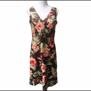 Tommy Bahama Tropical Print 100% Silk V-Neck Sheath Dress Size 4